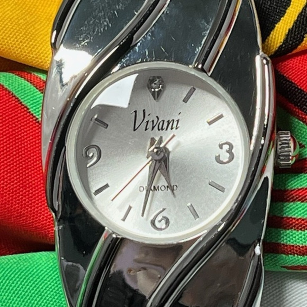Vivani Women Cuff Watch Silver Stainless Steel Diamond Accent MJ5902 Modern